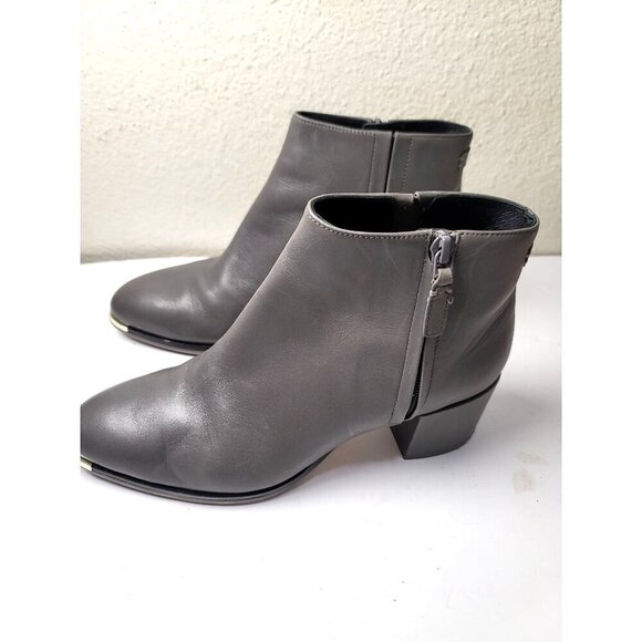 Cole Haan Gray Leather Ankle Boots With Side Zipper & Block Pump Heel Size 7.5 B - Picture 4 of 13